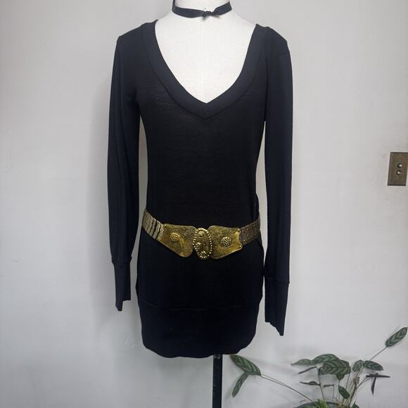 Vintage Y2K Black Cardigan Belt Loops New Wave Emo Scene Goth Indie Glam Witch L - Picture 1 of 6